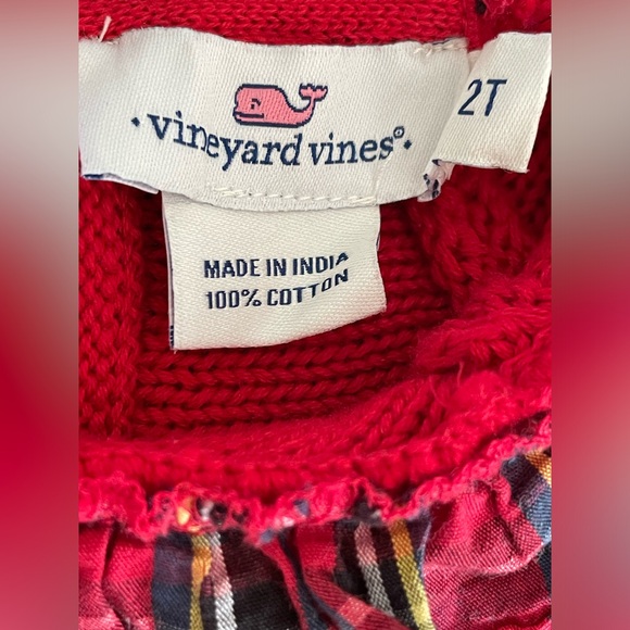Vineyard Vines Toddler Girl 2T Red Long Sleeve Ruffle Christmas Plaid Sweater - Picture 9 of 10
